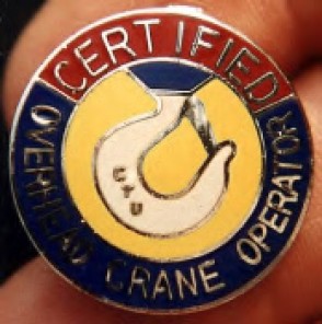 Certified Overhead Crane Operator Safety Pin Back Emblem