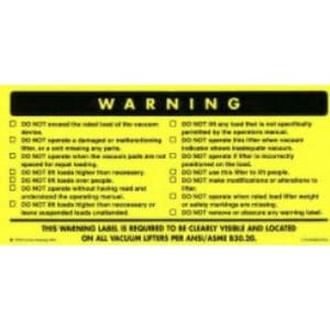 Required ANSI/ASME VACUUM Below-The-Hook Device Warning Decal